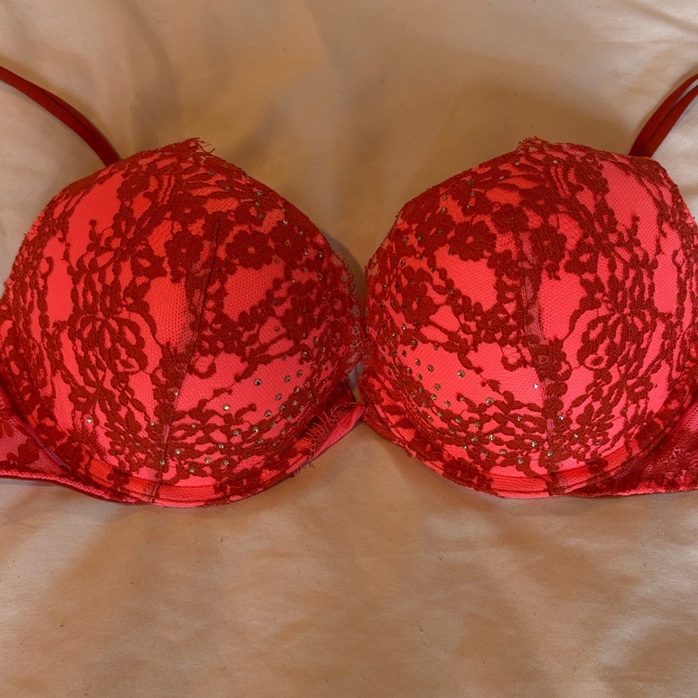 Bright orange “Very Sexy” VS Lace Push-Up Bra with Embellished Detail